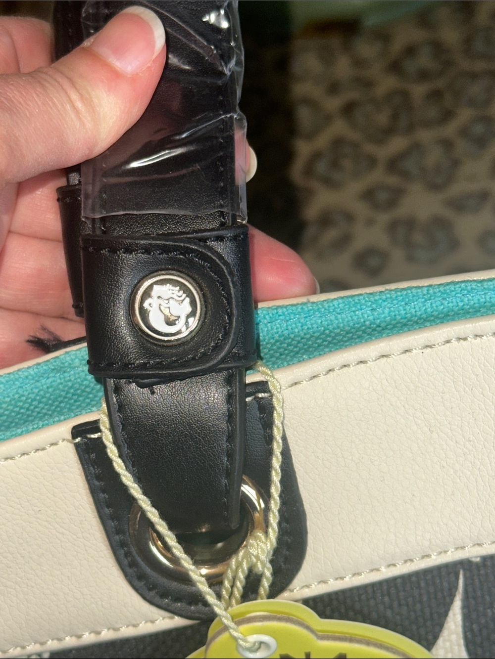 NWT Spartina 449 Black & Cream Floral Tote with Teal Interior Trim - Picture 6 of 11